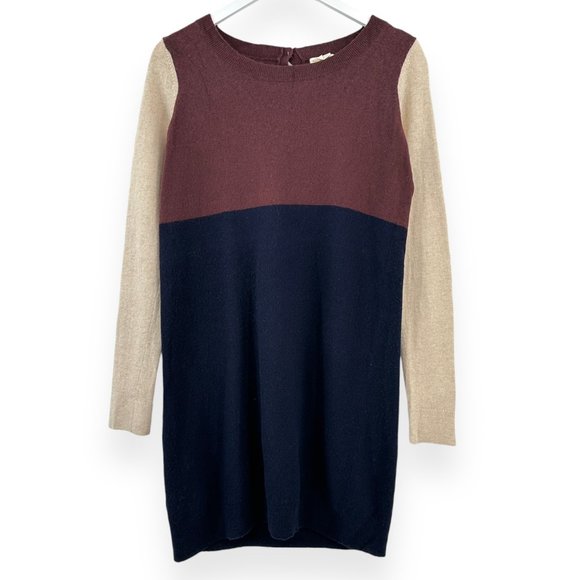 Club Monaco Navy Cream Brown Wool Cashmere Colorblock Mini Knit Sweater Dress - Picture 1 of 7
